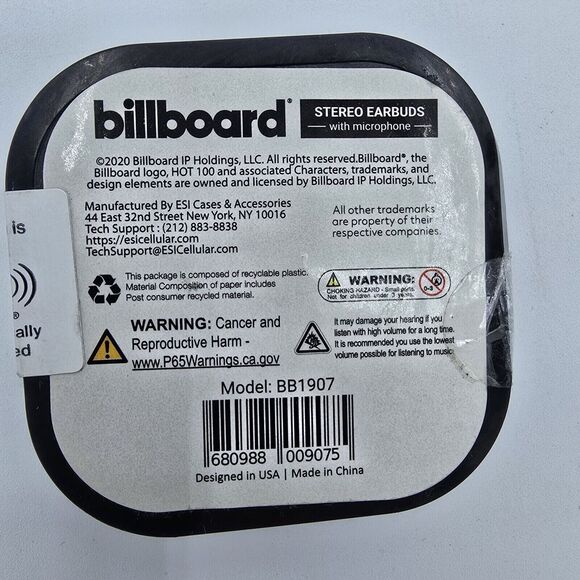 Billboard Stereo Earbuds with In-Line Mic Storage Case Black - Picture 3 of 4